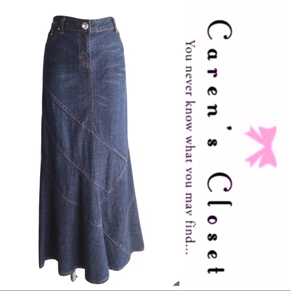Cache Dresses & Skirts - Vintage 80’s Cache Patchwork Denim Maxi Long Skirt